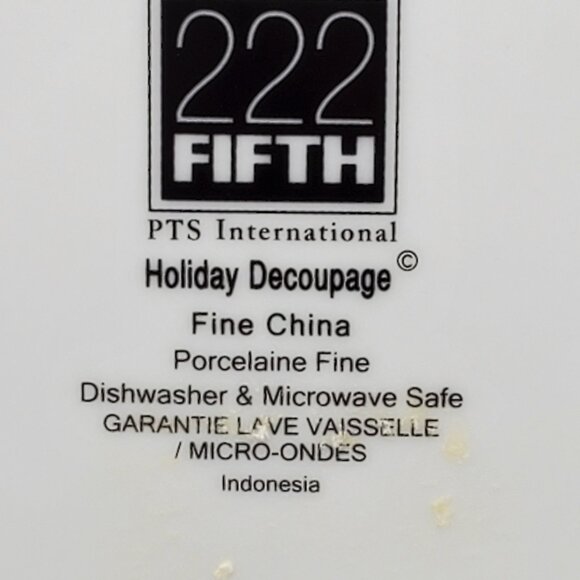 222 Fifth Holiday Decoupage Discontinued Square Appetizer Fine China Plate - Picture 3 of 7